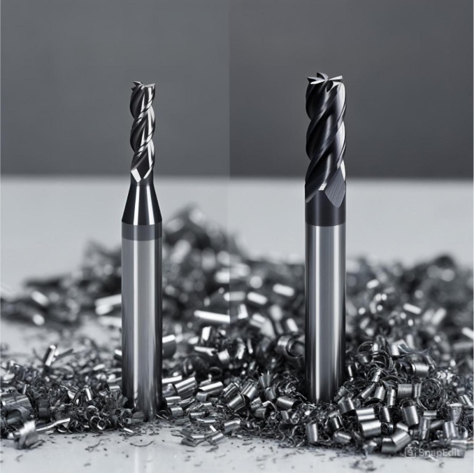 Слева - фреза из быстрорежущей стали (HSS), справа - фреза концевая твердосплавная