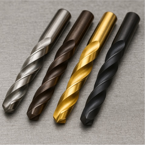 Сверло из стали HSS, HSS-Co (темнее), с покрытием TiN (золотистое) и TiAlN (черное)