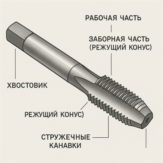 Конструктивные элементы стандартного метчика