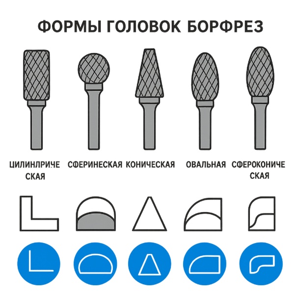 Основные формы твердосплавных борфрез и их назначение