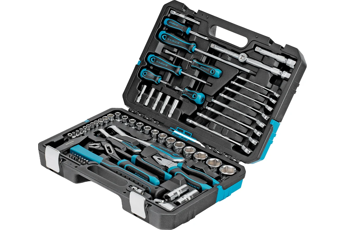 Набор инструментов 76 предметов, 120 зубьев, CrV1/4, 1/2", 14156 // Gross