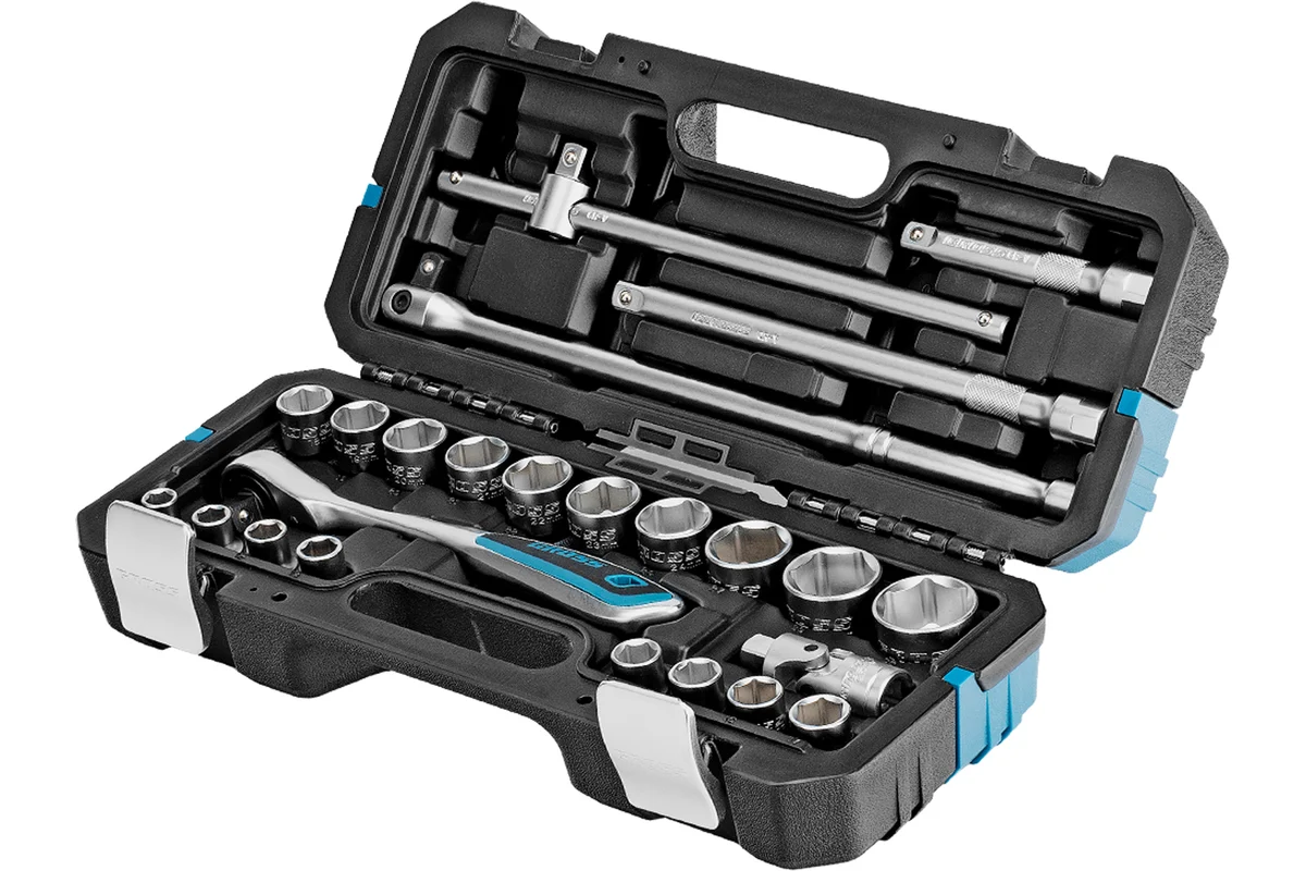 Набор инструментов 24 предмета, 120 зубьев, CrV, 1/2" // Gross