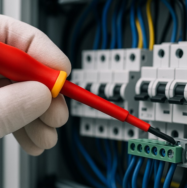 Использование диэлектрической отвертки в электрическом щите.