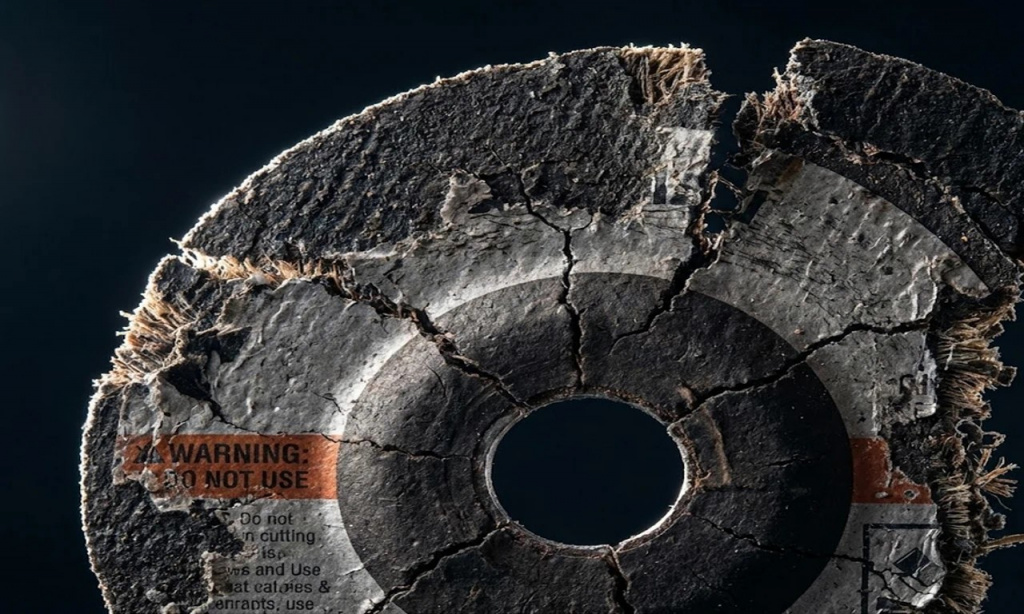 Трещины и сколы на старом абразивном круге для болгарки