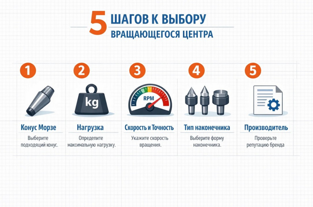 Инфографика по выбору вращающегося центра для токарного станка