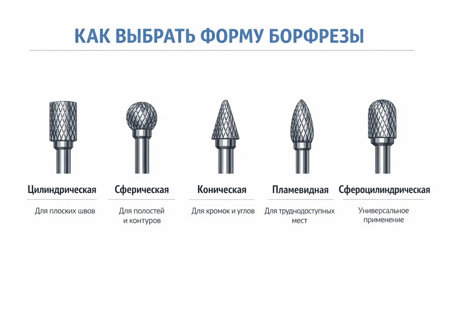 Инфографика по выбору формы борфрезы для сварки