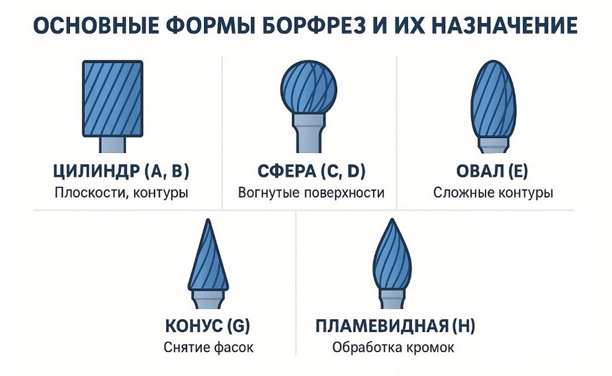 Формы твердосплавных борфрез