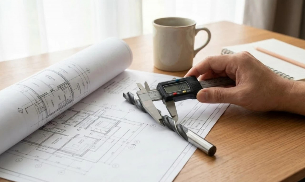 Измерение диаметра сверла штангенциркулем перед нарезанием резьбы