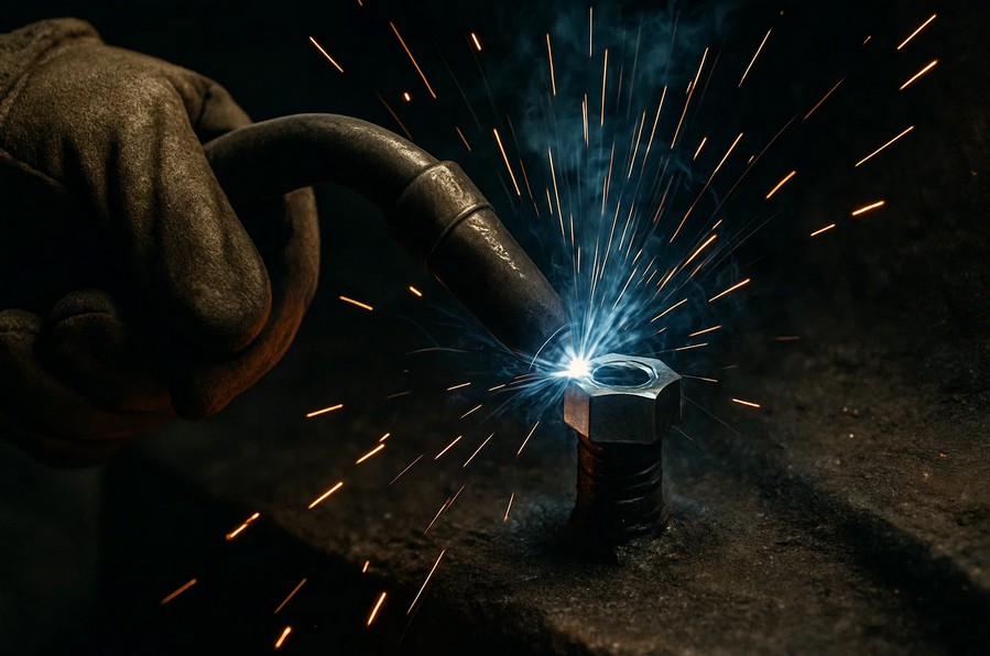 Наваривание гайки на сломанный болт с помощью сварки.