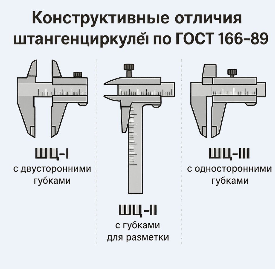 Конструктивные отличия штангенциркулей по ГОСТ 166-89