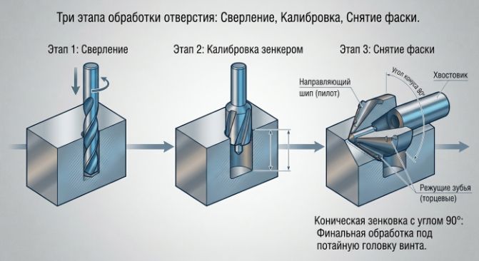 обработка отверстий под крепёж сверление зенкерование зенкование обработка отверстий под крепёж сверление зенкерование зенкование