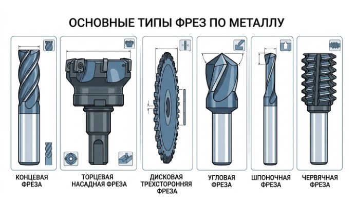 виды фрез по металлу с названиями и формой режущей части