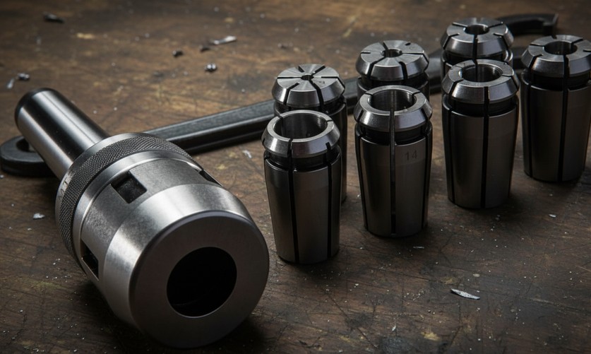 Цанговый патрон и набор цанг на верстаке