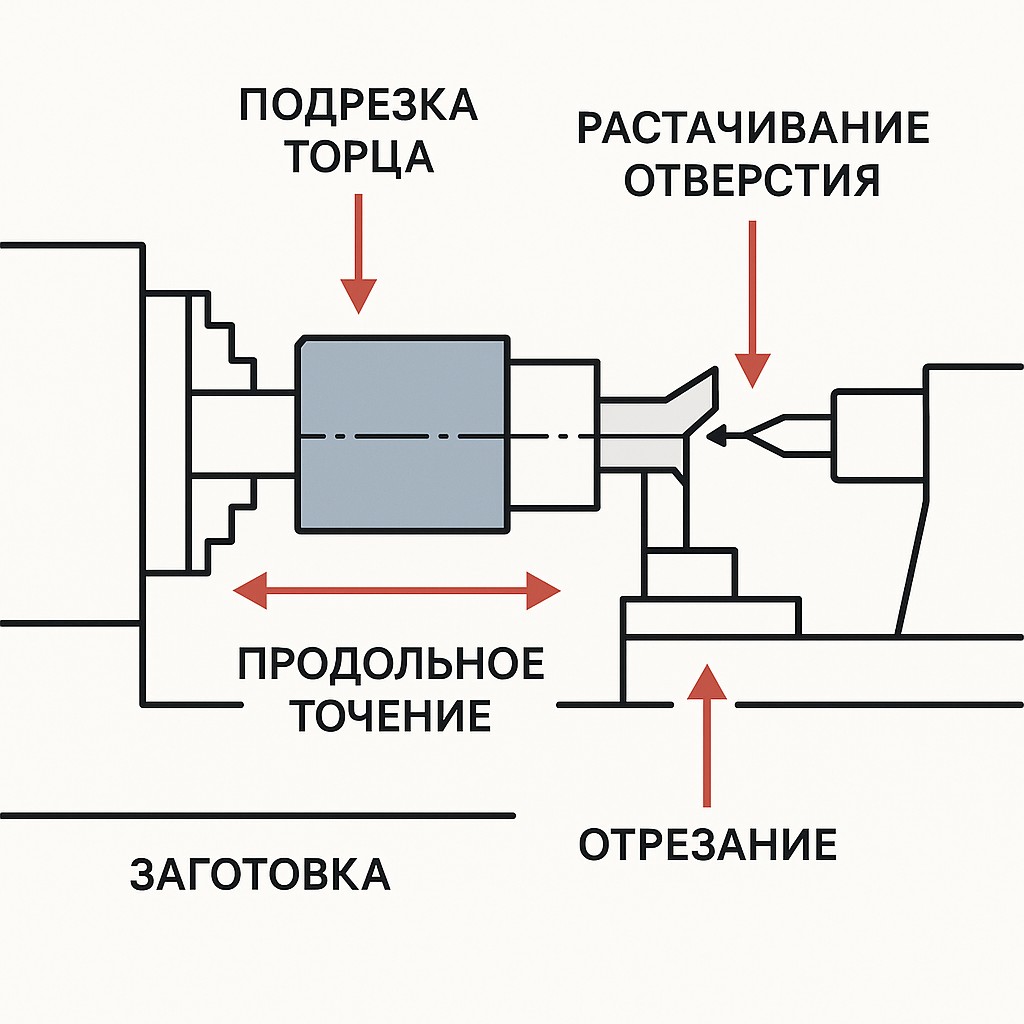Основные технологические операции, выполняемые на токарном станке.
