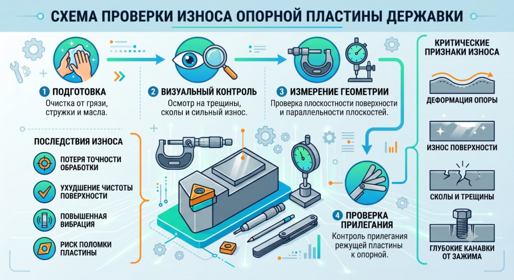 Схема проверки износа опорной пластины державки