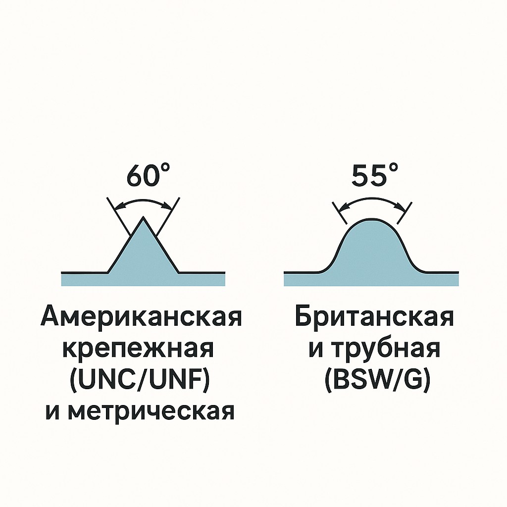 Ключевое отличие стандартов - угол и форма профиля резьбы