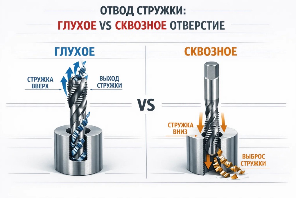 Инфографика: как работает метчик для глухих и сквозных отверстий